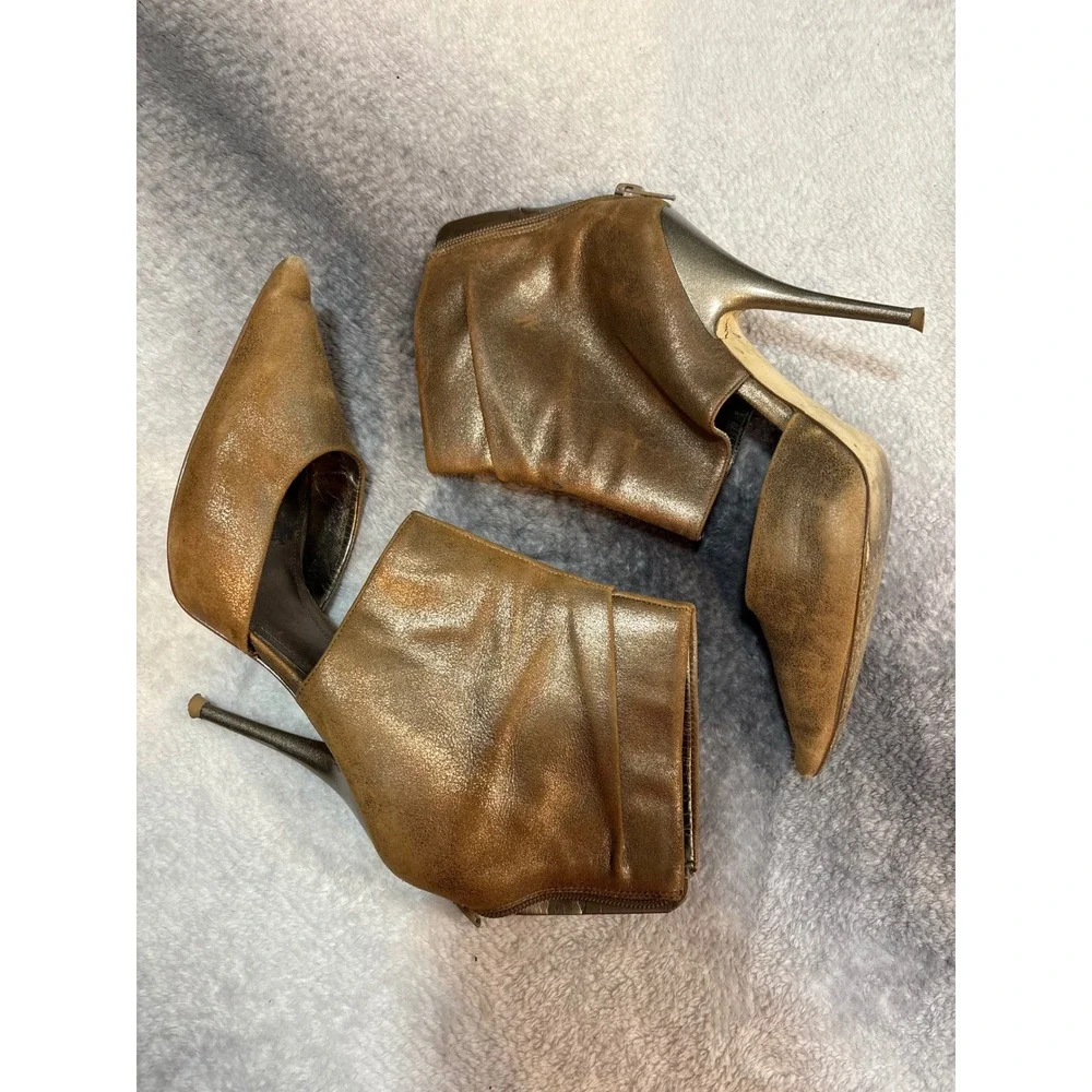 Aldo Bronze Metallic Cutout Pointed Toe Stiletto Ankle Boots Size 37 US 7